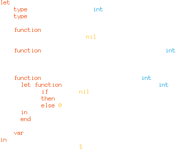 A small piece of Tiger code, demonstrating an implementation of a
linked list.