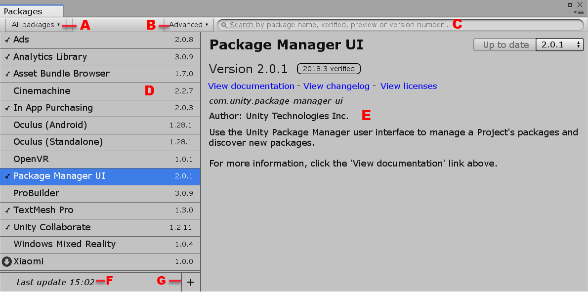 Packages window